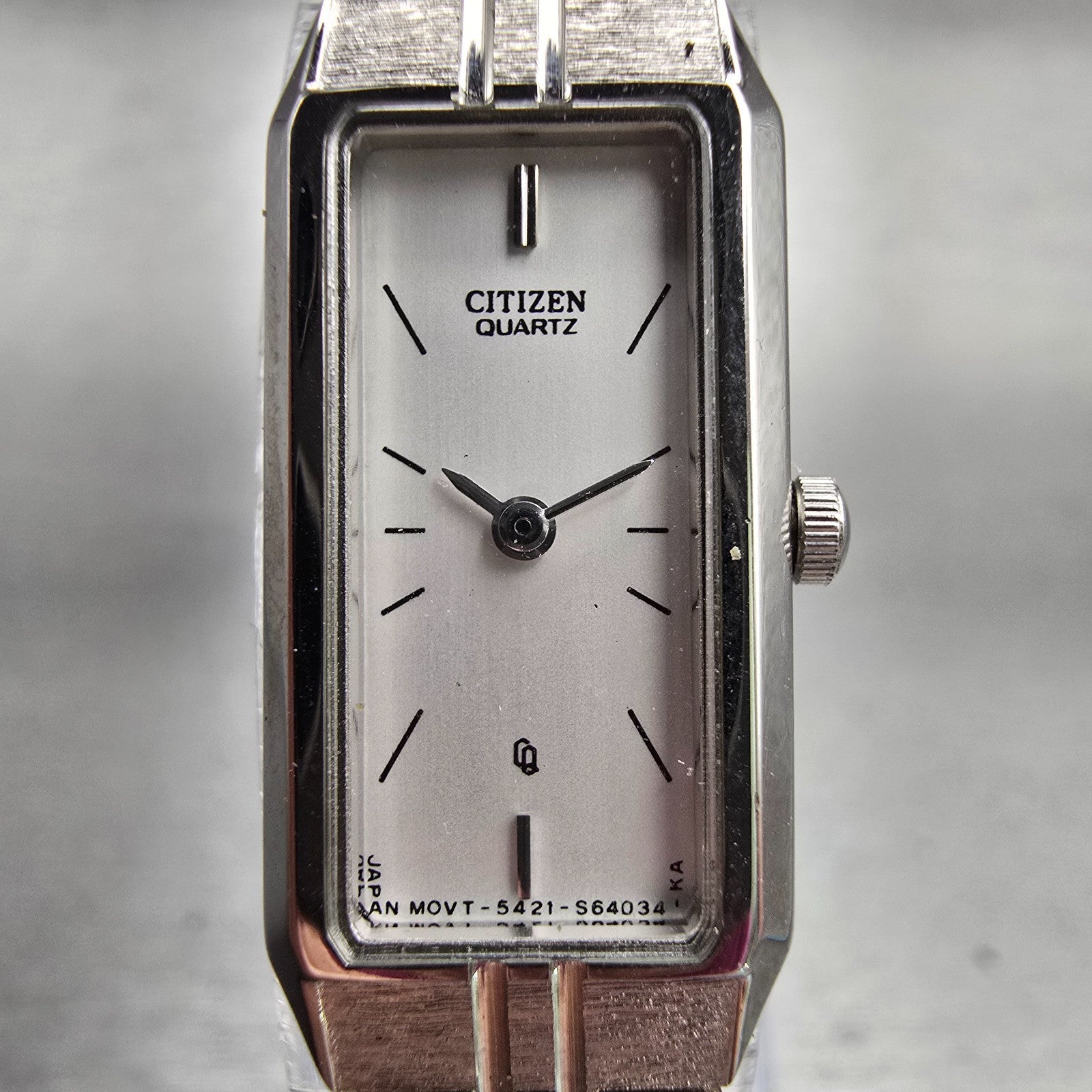 Citizen CQ Watch Women 13mm White Dial Silver Tone Rectangle 5421-S22393 New Bat1