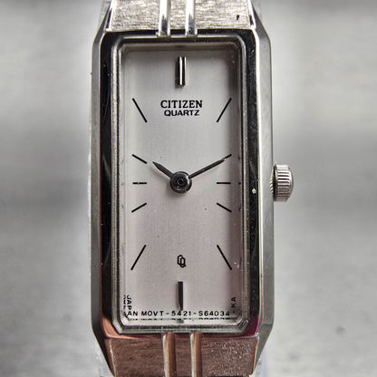 Citizen CQ Watch Women 13mm White Dial Silver Tone Rectangle 5421-S22393 New Bat1