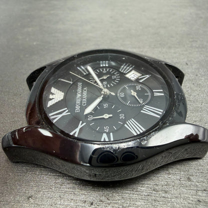 Emporio Armani Ceramica Watch Men 42mm Black Dial White Ceramic Date CRACK Works2