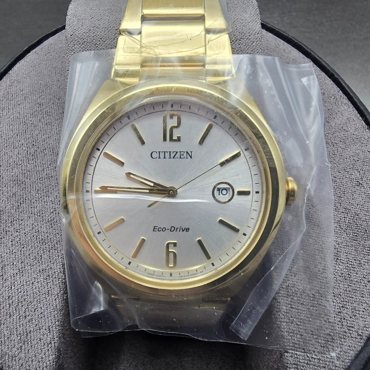 Citizen Chandler Eco-Drive Watch Men 41mm Silver Dial Gold Date AW1372-81A WBox0