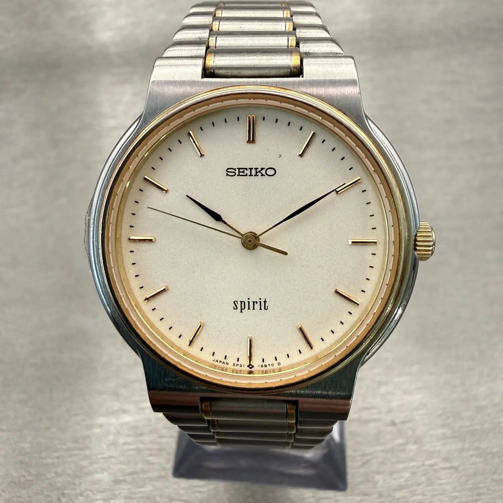 Seiko Spirit Watch Men 34mm White Dial Two Tone Round 5P31-6A50 New Battery VTG0