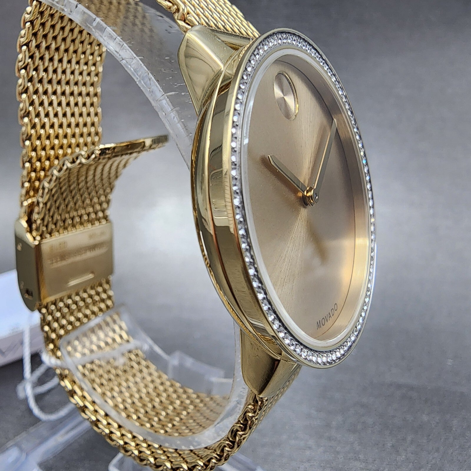 Movado Bold Shimmer Watch Women 34mm Gold Dial Gold Tone Crystal Bezel 36006563