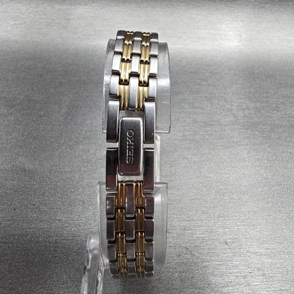 Seiko Tank Watch Women 16mm White Dial Two Tone Rectangle 1N01-0FH0 New Battery77