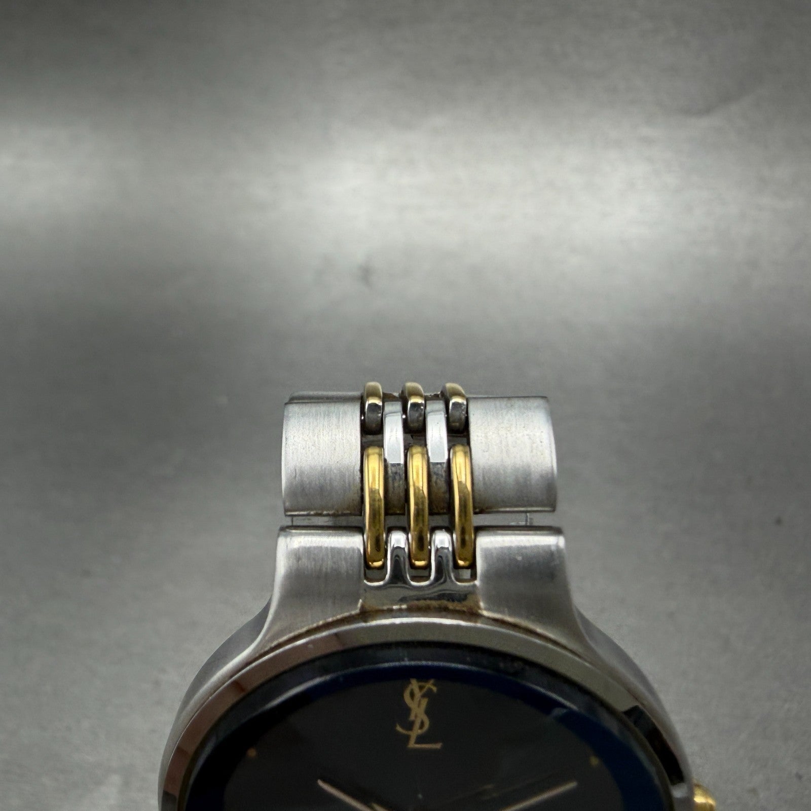 Yves Saint Laurent Watch Unisex 33mm Blue Dial Two Tone Round New Battery4