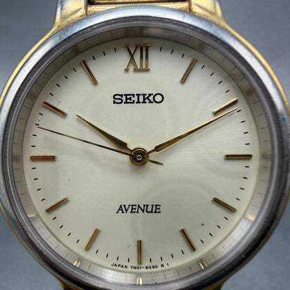 Seiko Avenue Watch Men 31mm Champagne Dial Two Tone Round 7N01-6F50 New Battery1