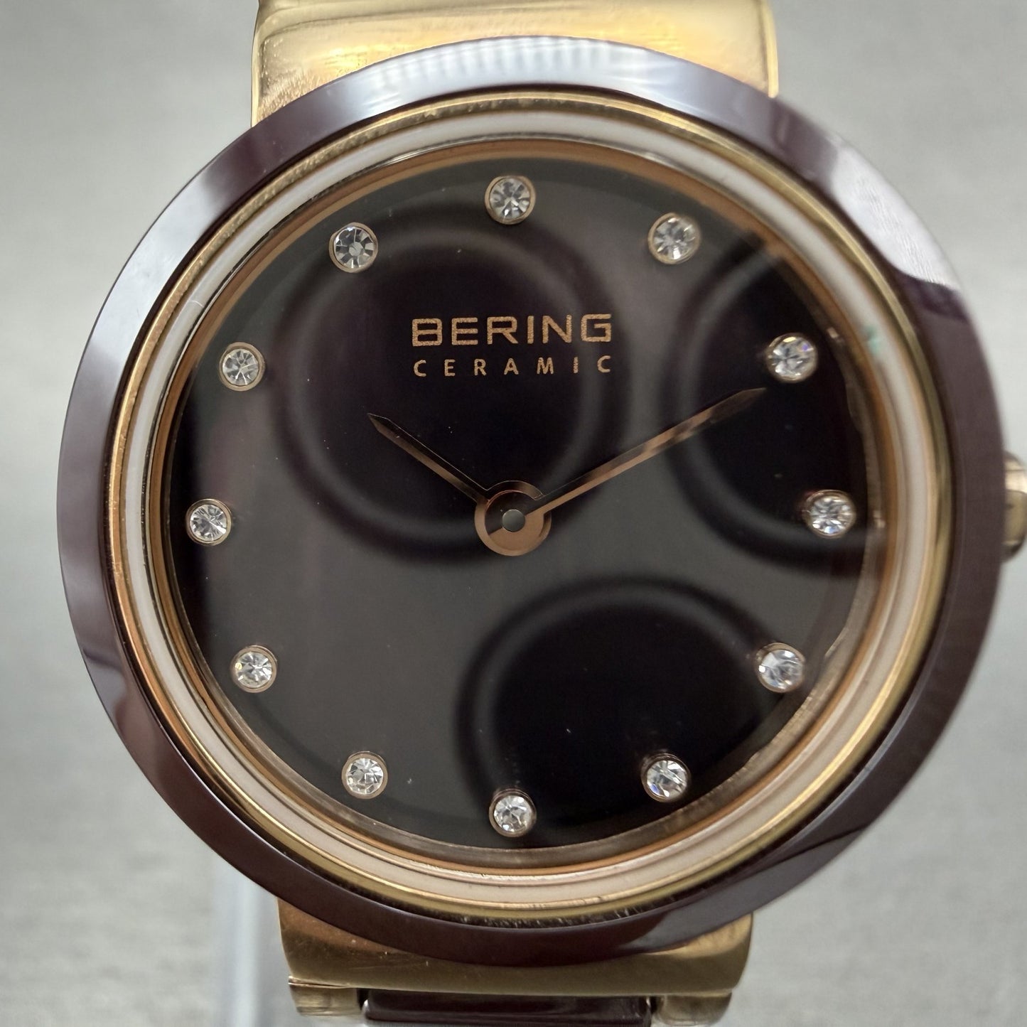 Bering Ceramic Watch Women 25mm Brown MOP Dial Rose Gold Tone Round New Battery1