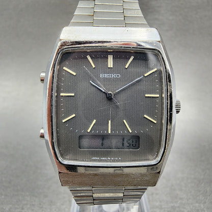 Seiko Analog Digital Watch Men 30mm Gray Dial Steel Rectangle H601-5060 New Batt