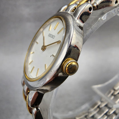 Seiko Watch Women 24mm Silver Dial Two Tone Round V7006379 New Battery2