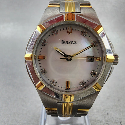Bulova Watch Women 29mm MOP Dial Two Tone Date Round 98P116 New Battery1