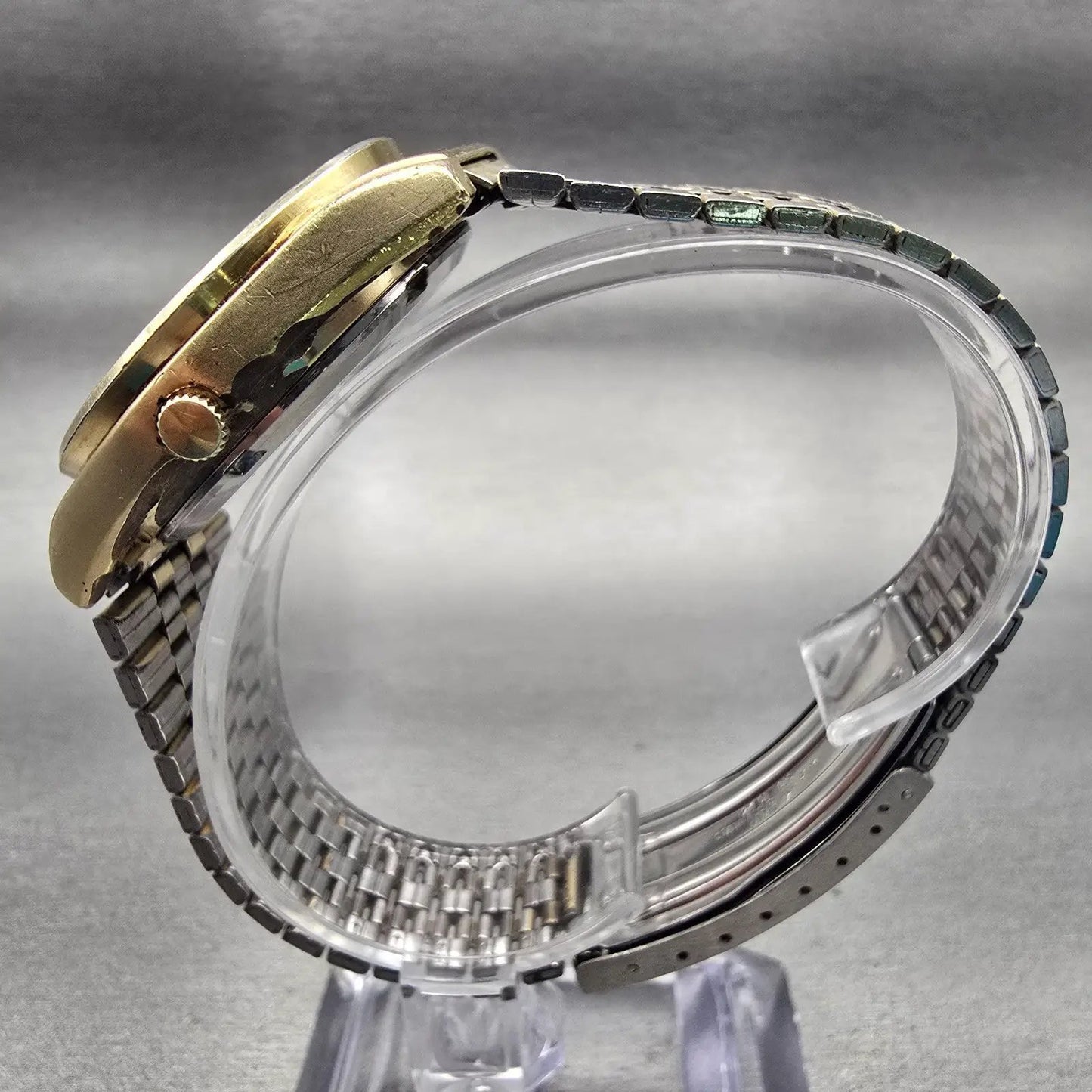 Seiko SQ Watch Men 35mm Gold Dial Gold Tone Daydate Round 7546-8320 New Battery6