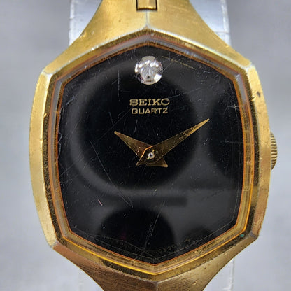 Seiko Watch Women 18mm Black Dial Gold Tone Hexagon 14005319 New Battery1