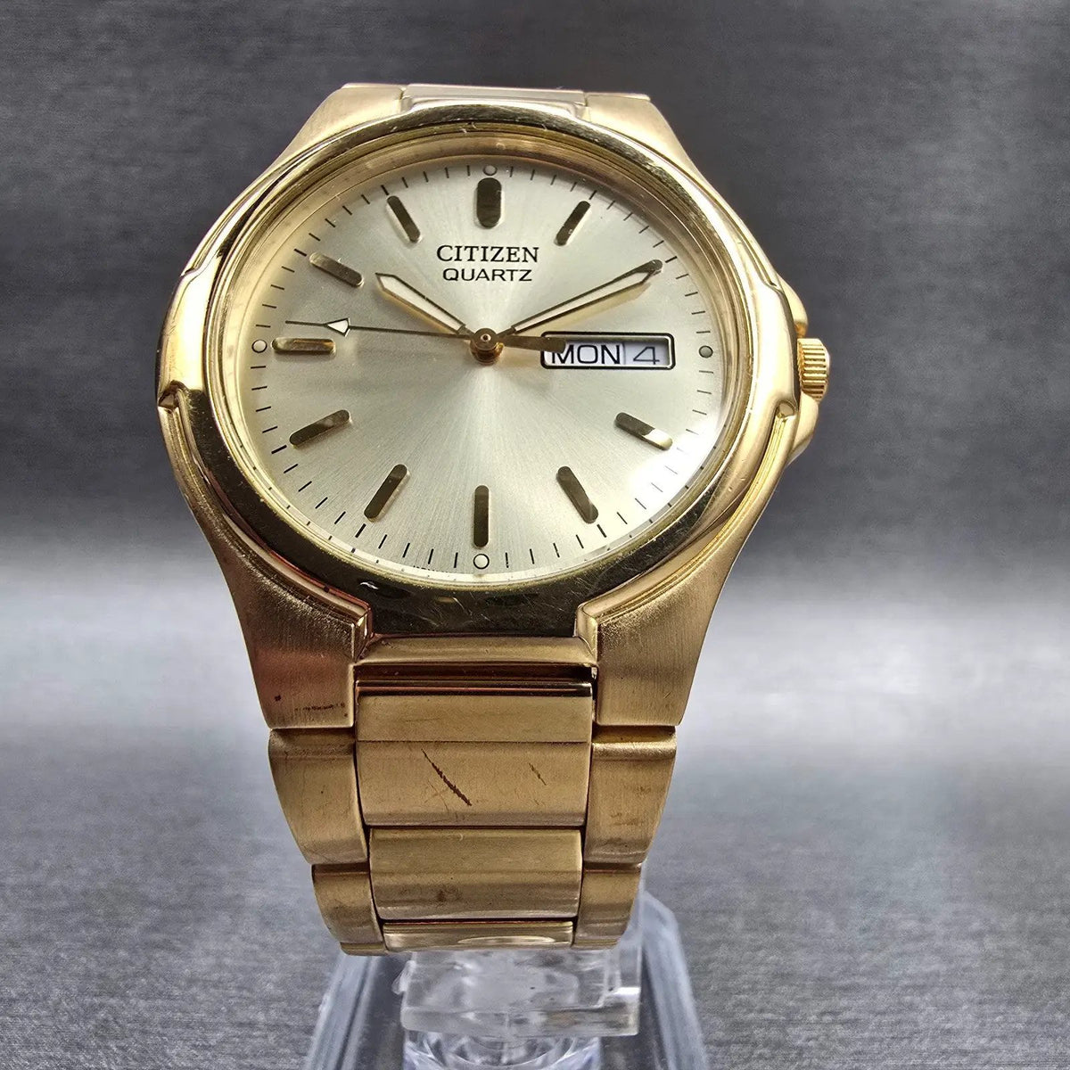 Citizen Watch Men 36mm Champagne Dial Gold Tone Daydate 2500-S99337 New Battery5