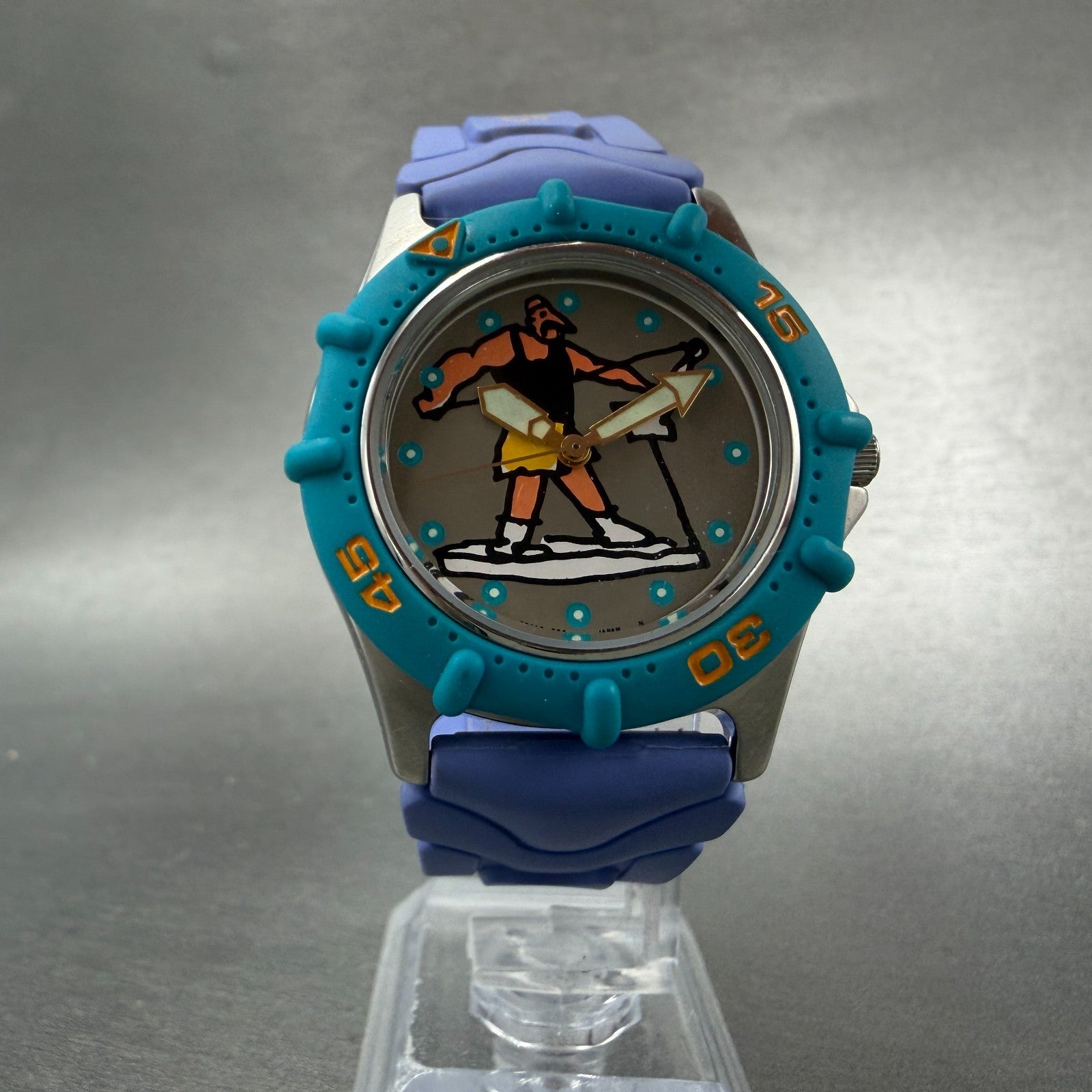 Casio Dive Watch Men 36mm Gray Dial Steel Blue Purple Manha Ttaners New battery5