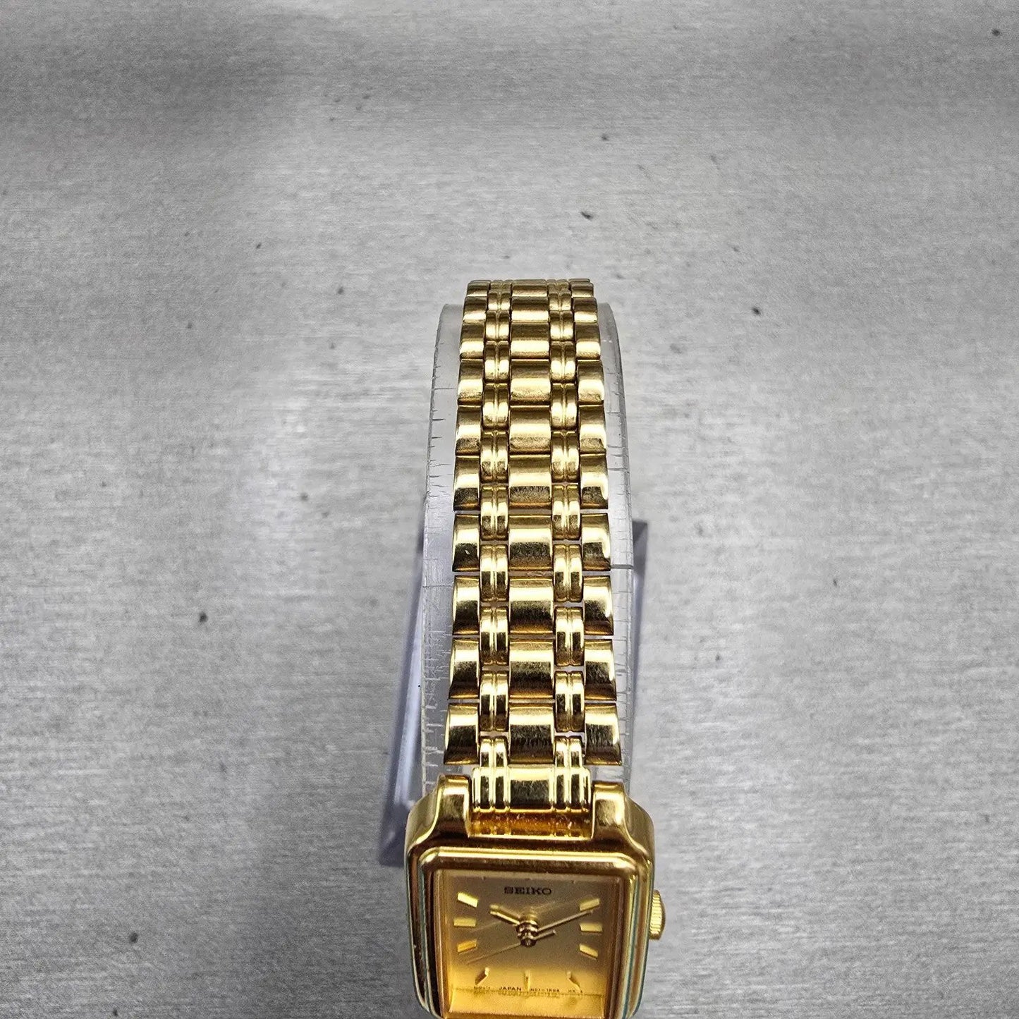 Seiko Watch Women 17mm Gold Dial Gold Tone Rectangle 1N01-5E70 New Battery VTG4