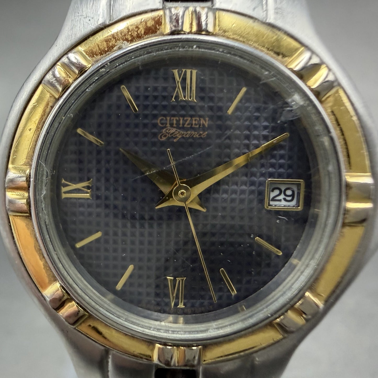Citizen Elegance Watch Women 25mm Blue Dial Two Tone Date 6010-H04538 New Batt1