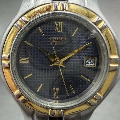 Citizen Elegance Watch Women 25mm Blue Dial Two Tone Date 6010-H04538 New Batt1