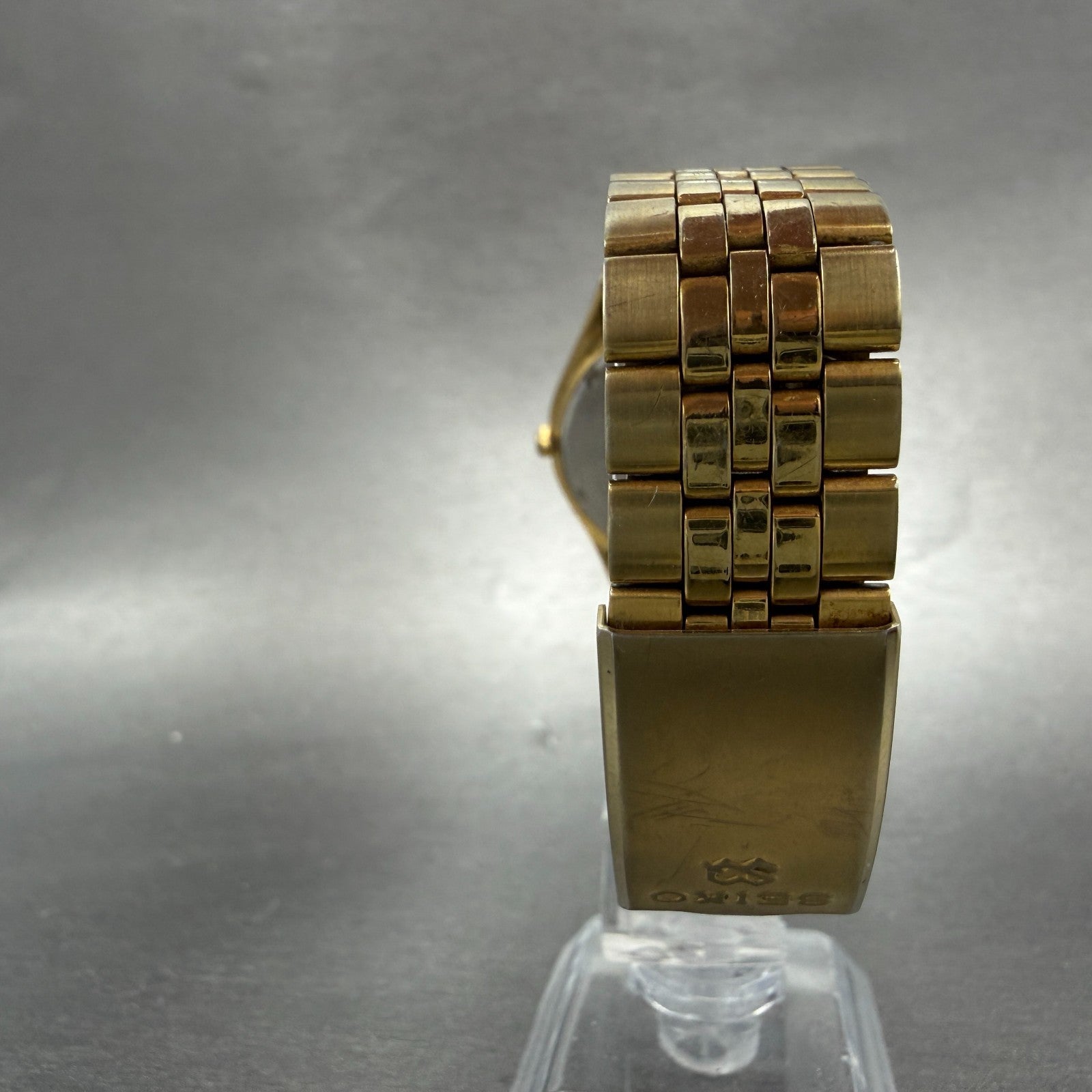 Seiko SQ Watch Men 35mm Gold Dial Gold Tone Daydate Round 5Y23-8040 New BatteryP7