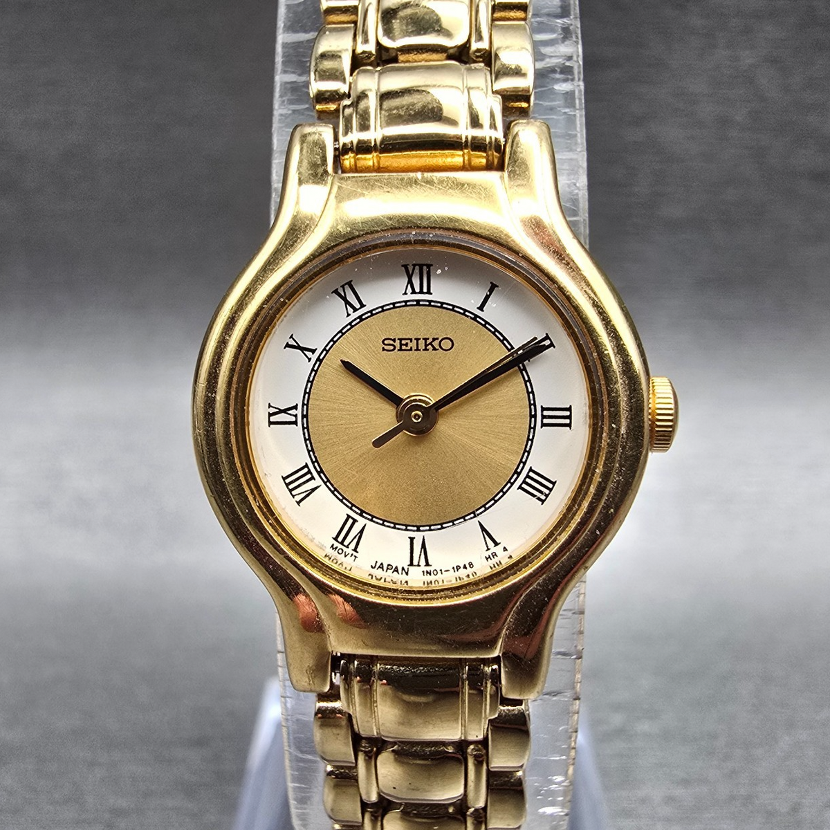 Seiko Watch Women 19mm Gold Dial Gold Tone Round 1N01-0K30 New Battery Vintage S0