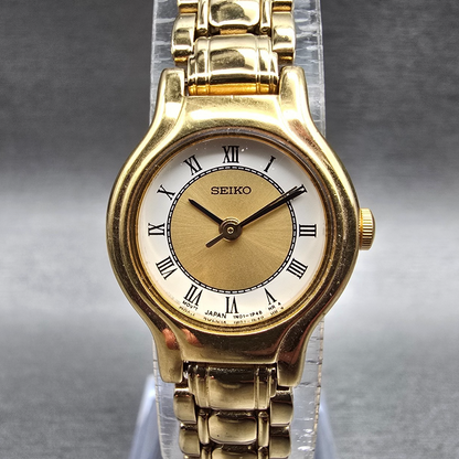 Seiko Watch Women 19mm Gold Dial Gold Tone Round 1N01-0K30 New Battery Vintage S0