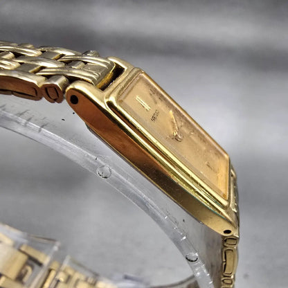Seiko Watch Women 13mm Gold Dial Gold Tone Rectangle 2E20-7021 New Battery VTG3