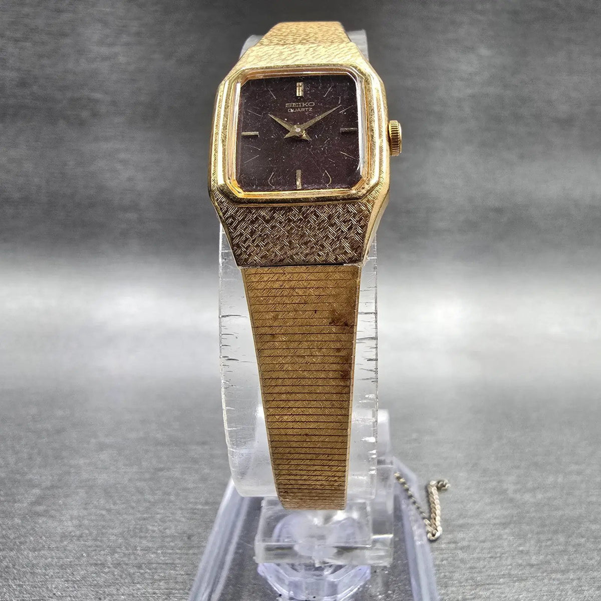 Seiko Watch Women 17mm Brown Dial Gold Tone Rectangle 2C20-5789 New Battery JP345