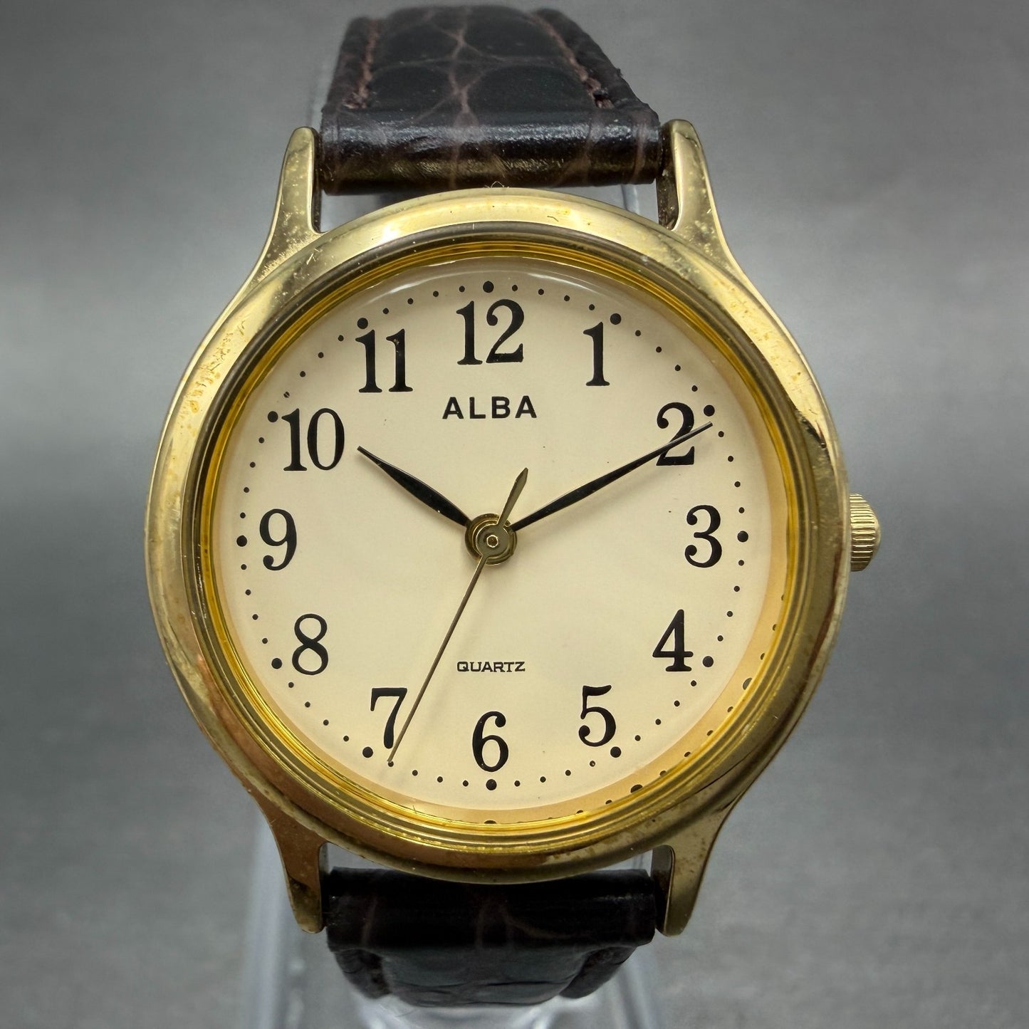 Seiko Alba Watch Women 27mm Cream Dial Gold Tone Round Y121-K990 New Battery VTG0