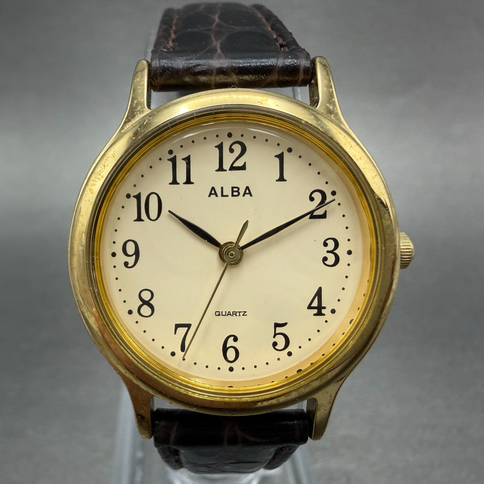 Seiko Alba Watch Women 27mm Cream Dial Gold Tone Round Y121-K990 New Battery VTG0
