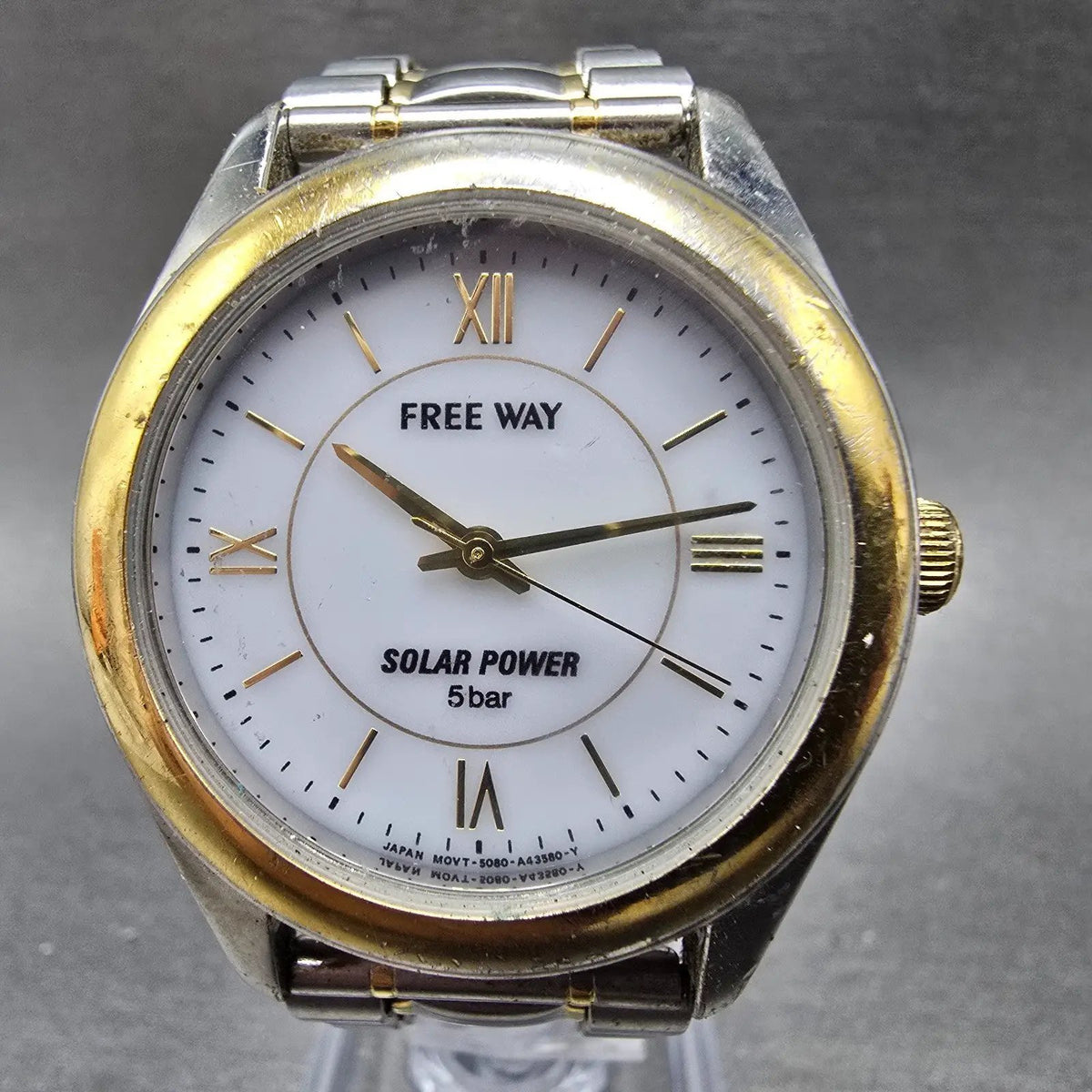 Citizen Free Way Solar Watch Men 35mm White Dial Two Tone 5080-A42365 Runs JDM0