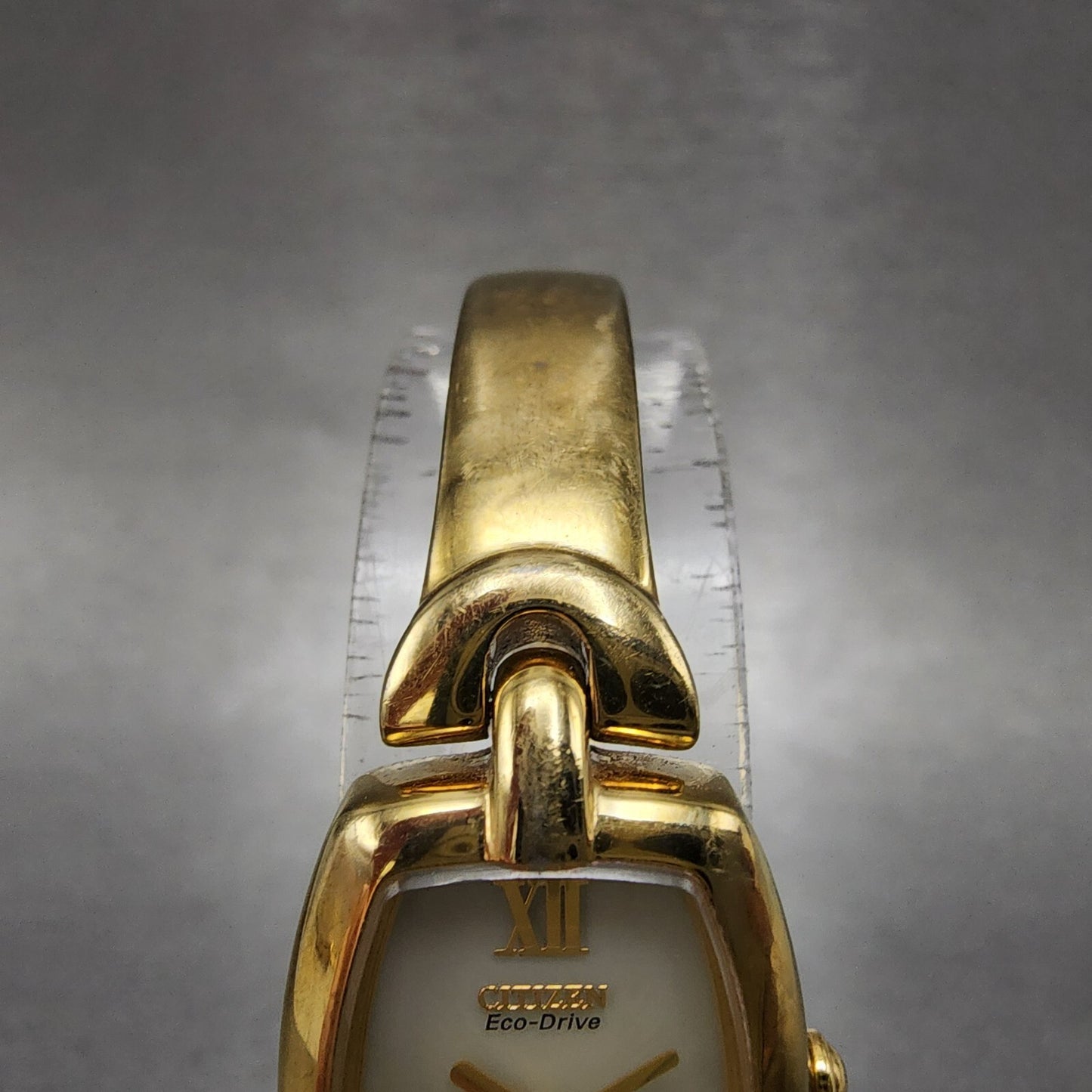 Citizen EcoDrive Watch Women 17mm Cream Dial Gold Tone Rectangle Runs4