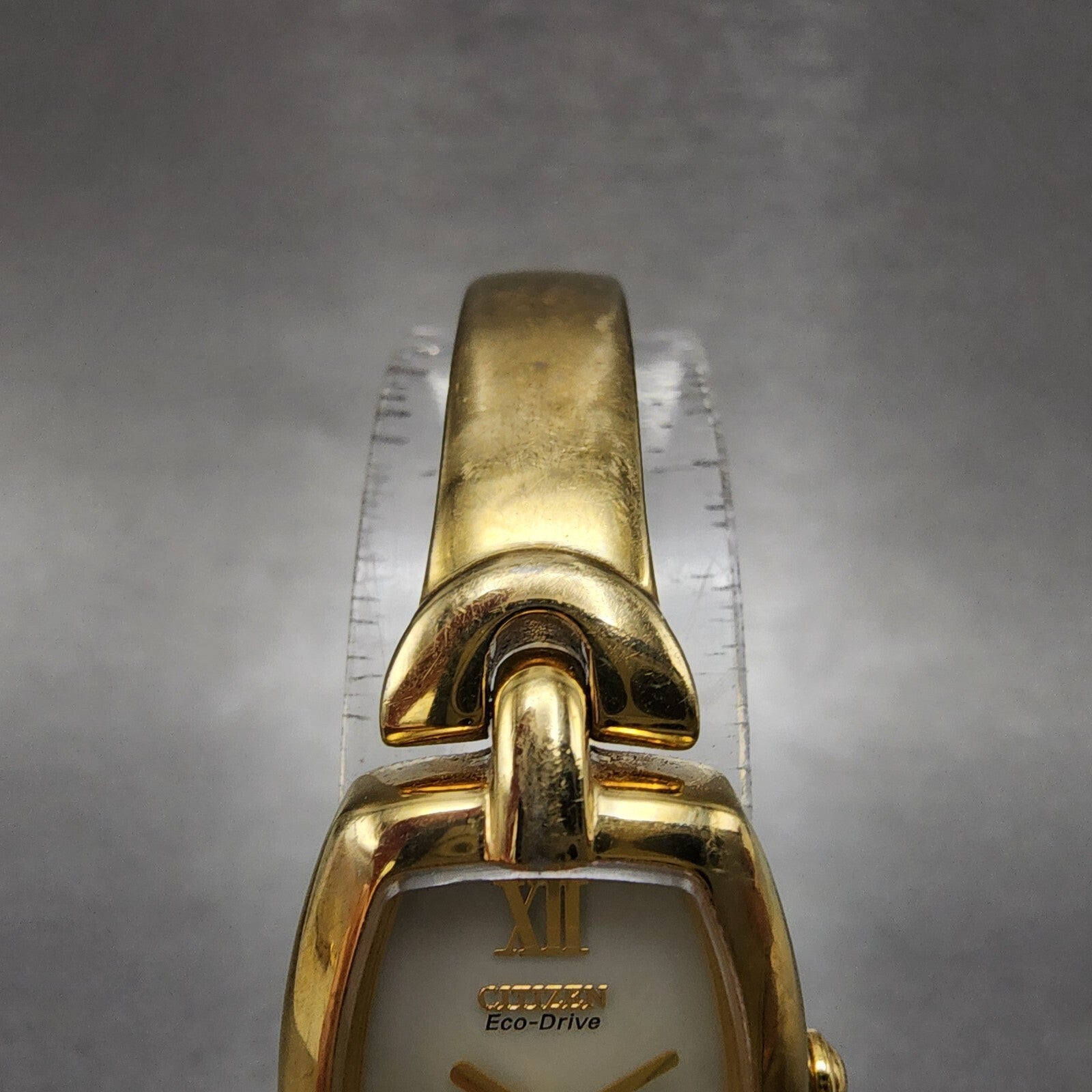 Citizen EcoDrive Watch Women 17mm Cream Dial Gold Tone Rectangle Runs4
