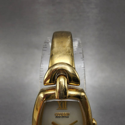 Citizen EcoDrive Watch Women 17mm Cream Dial Gold Tone Rectangle Runs4