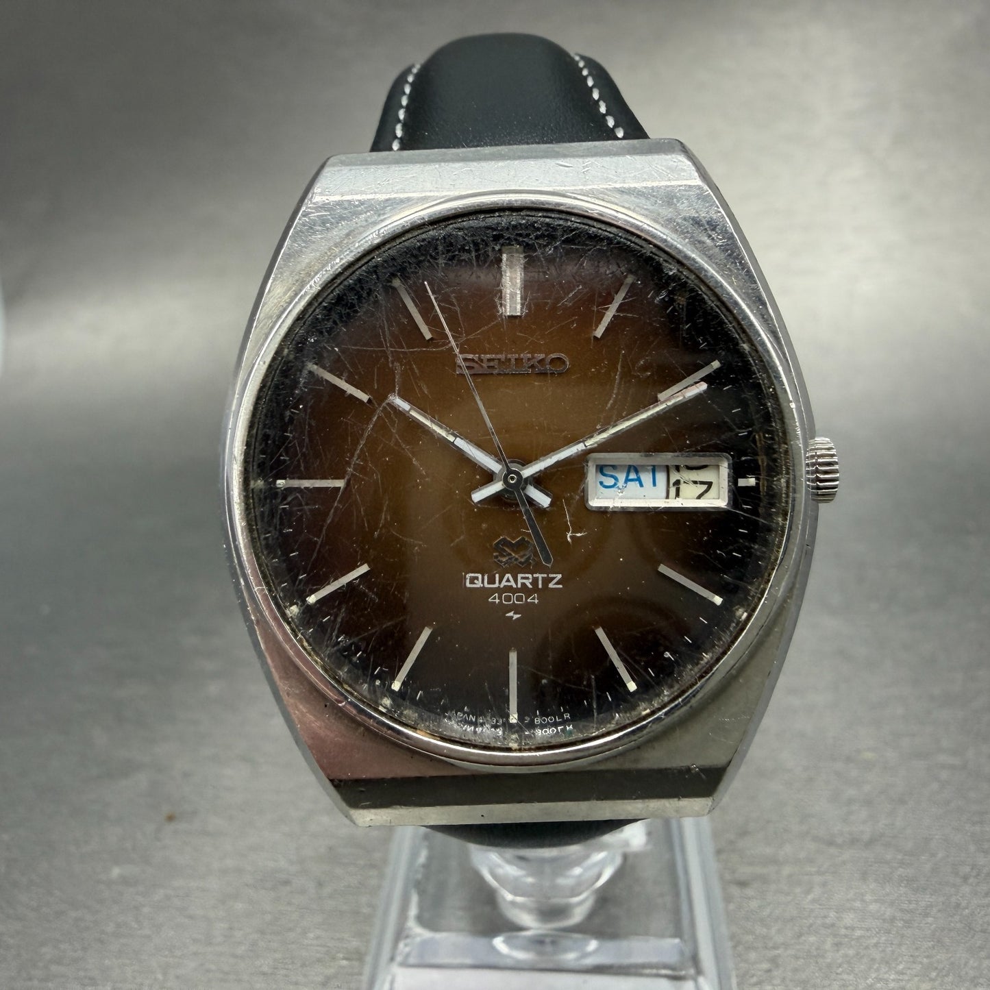 Seiko SQ Watch Men 35mm Brown Dial Silver Tone Daydate 4633-8009 New Battery0