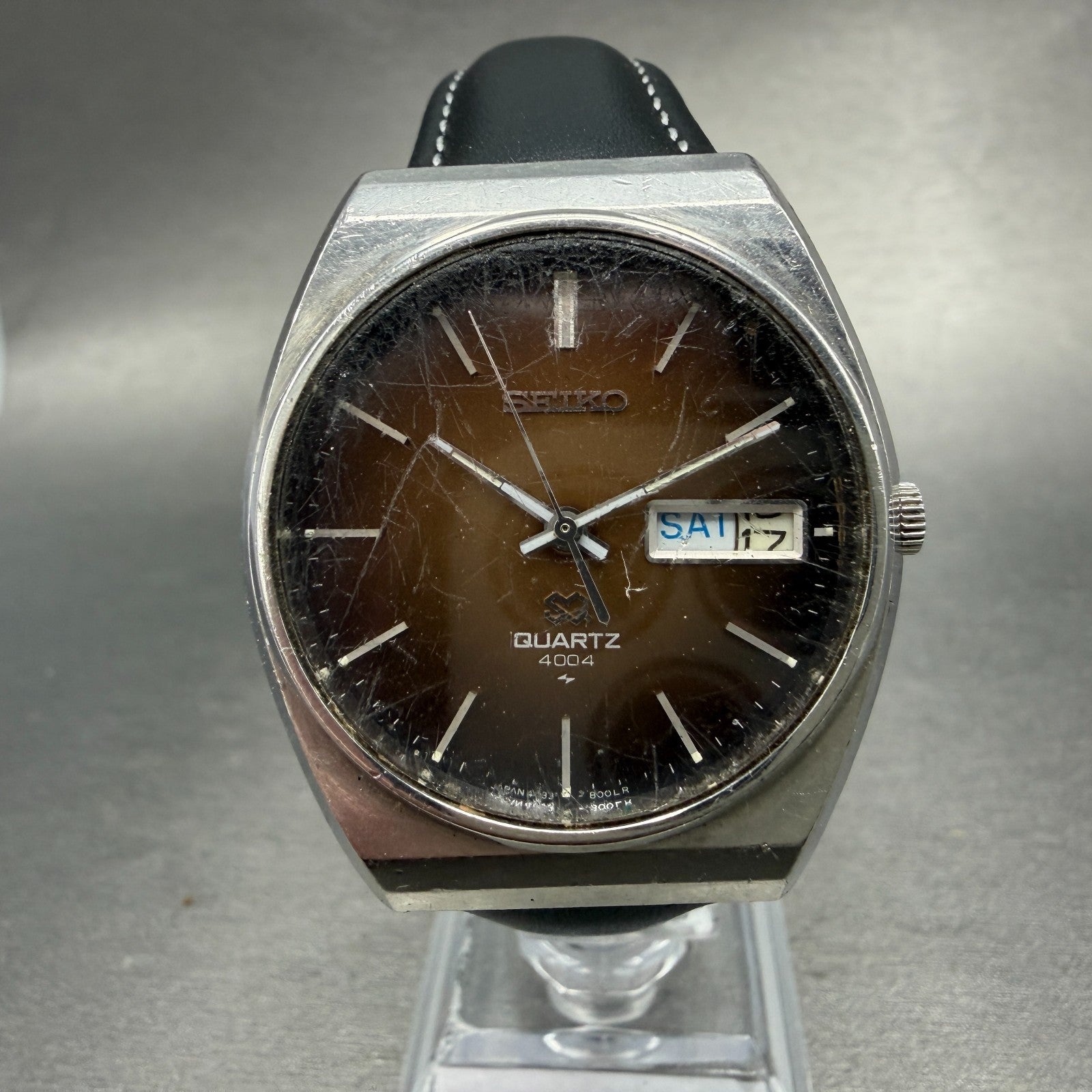 Seiko SQ Watch Men 35mm Brown Dial Silver Tone Daydate 4633-8009 New Battery0