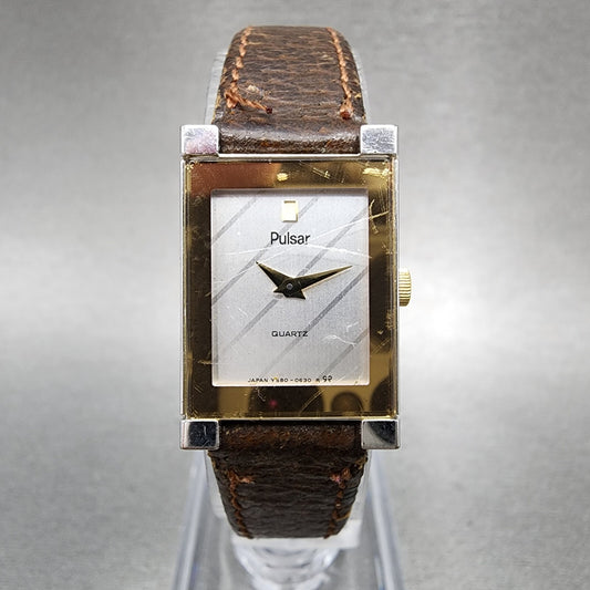 VTG Pulsar Tank Watch Women 16mm Silver Dial Two Tone Rectangle Y580-5309 NewBat