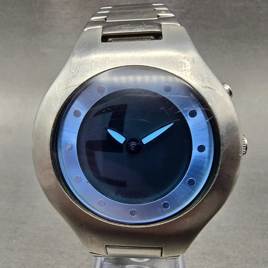 Fossil Big Tic Watch Men 41mm Blue Dial Silver Tone Round JR-8051 New Battery0