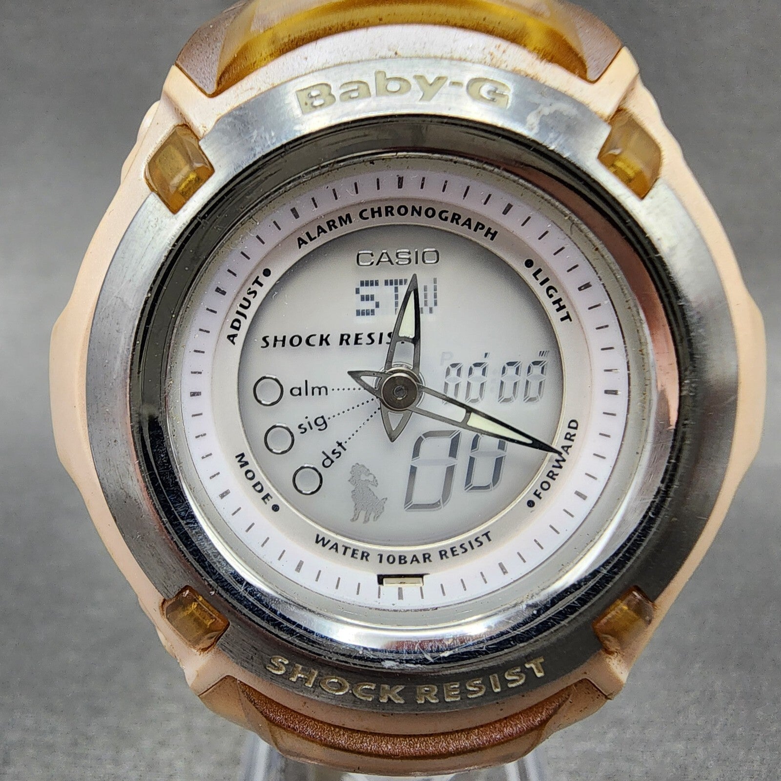 Casio BabyG Watch Women 41mm Analog Digital Clear Pink Tone Round New Battery1