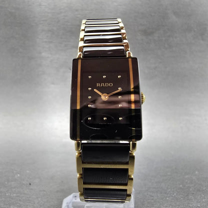 Rado Diastar Tank Watch Women 18mm Black Dial Black & Gold Tone 153.0383.3 Runs5