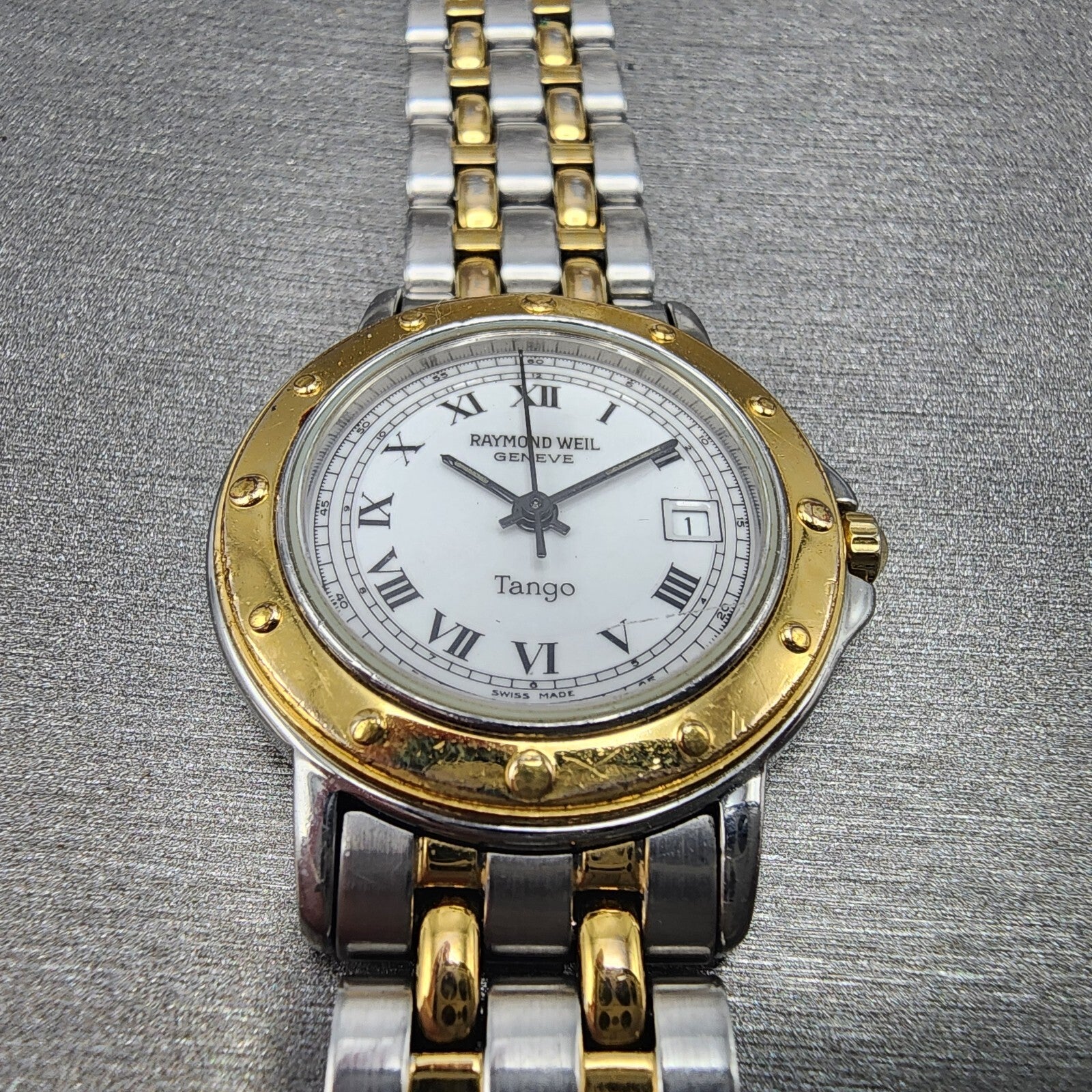 Raymond Weil Tango Watch Women 28mm White Two Tone Date Round BROKEN BAND NewBat2