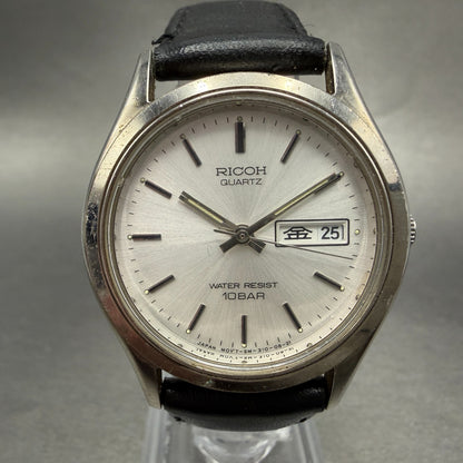 Ricoh Watch Unisex 13mm Silver Dial Silver Tone Round Daydate New Battery0