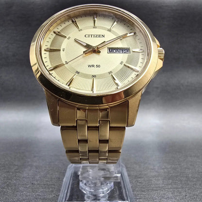 Citizen Watch Men 41mm Gold Dial Gold Tone Daydate 1502-S097835 New Battery5