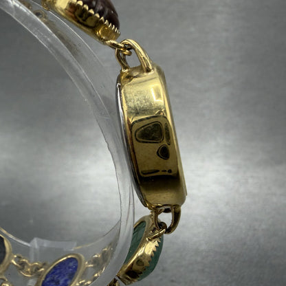 Jules Jurgenson Watch Women 19mm MOP Dial Gold Tone Oval Gem Stones New Battery3