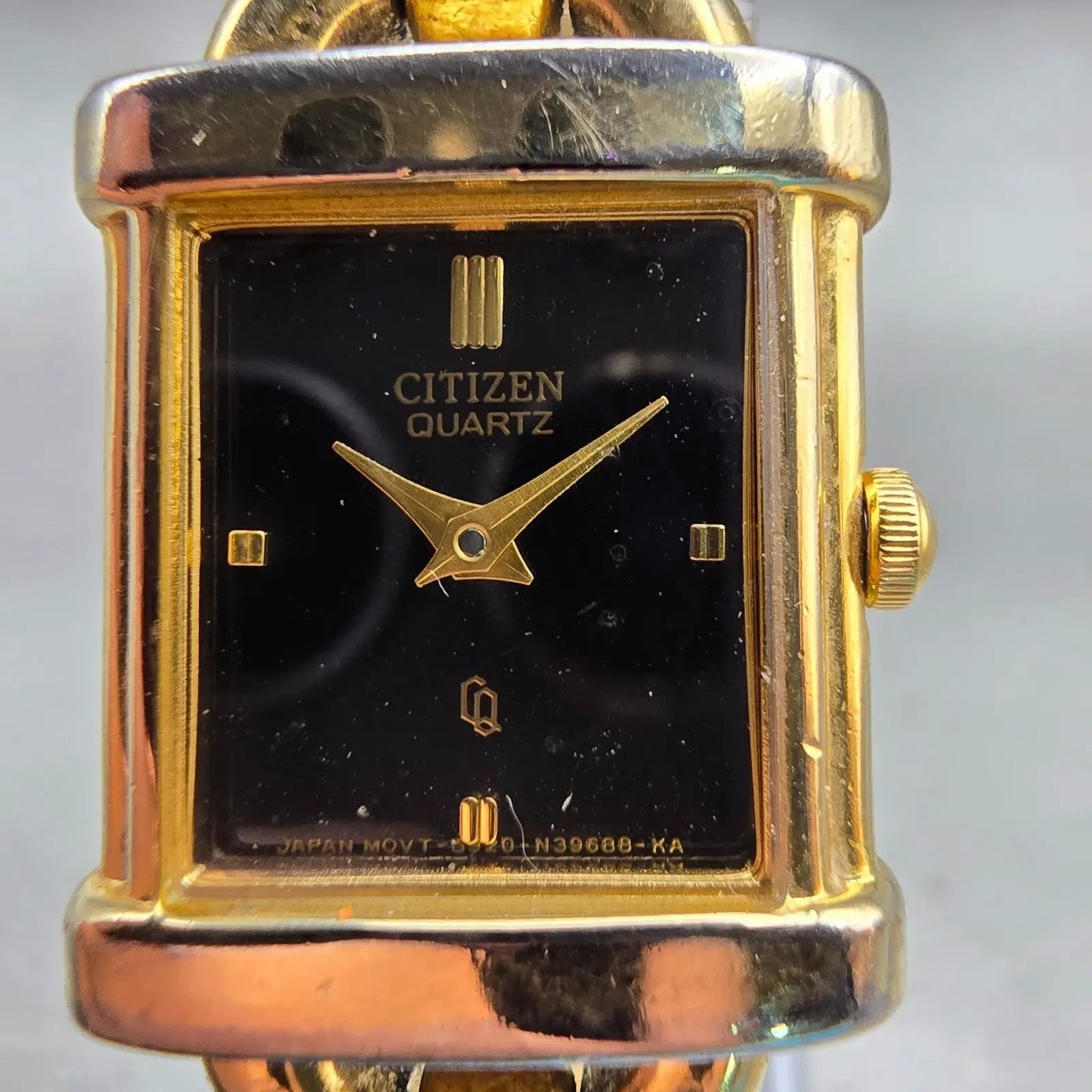 Citizen CQ Watch Women 18mm Black Dial Gold Tone Rectangle 5920-S48465 New Batt1