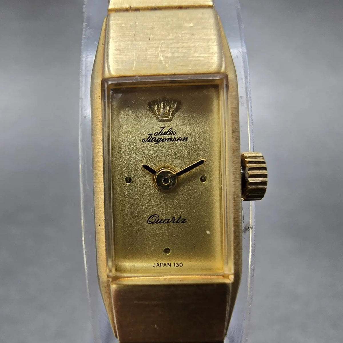 Jules Jurgensen Watch Women 11mm Gold Dial Gold Tone Rectangle New Battery VTG1