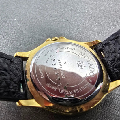 Movado Museum Watch Women 28mm Black Dial Gold Tone Round 87 E4 0823 New Battery9