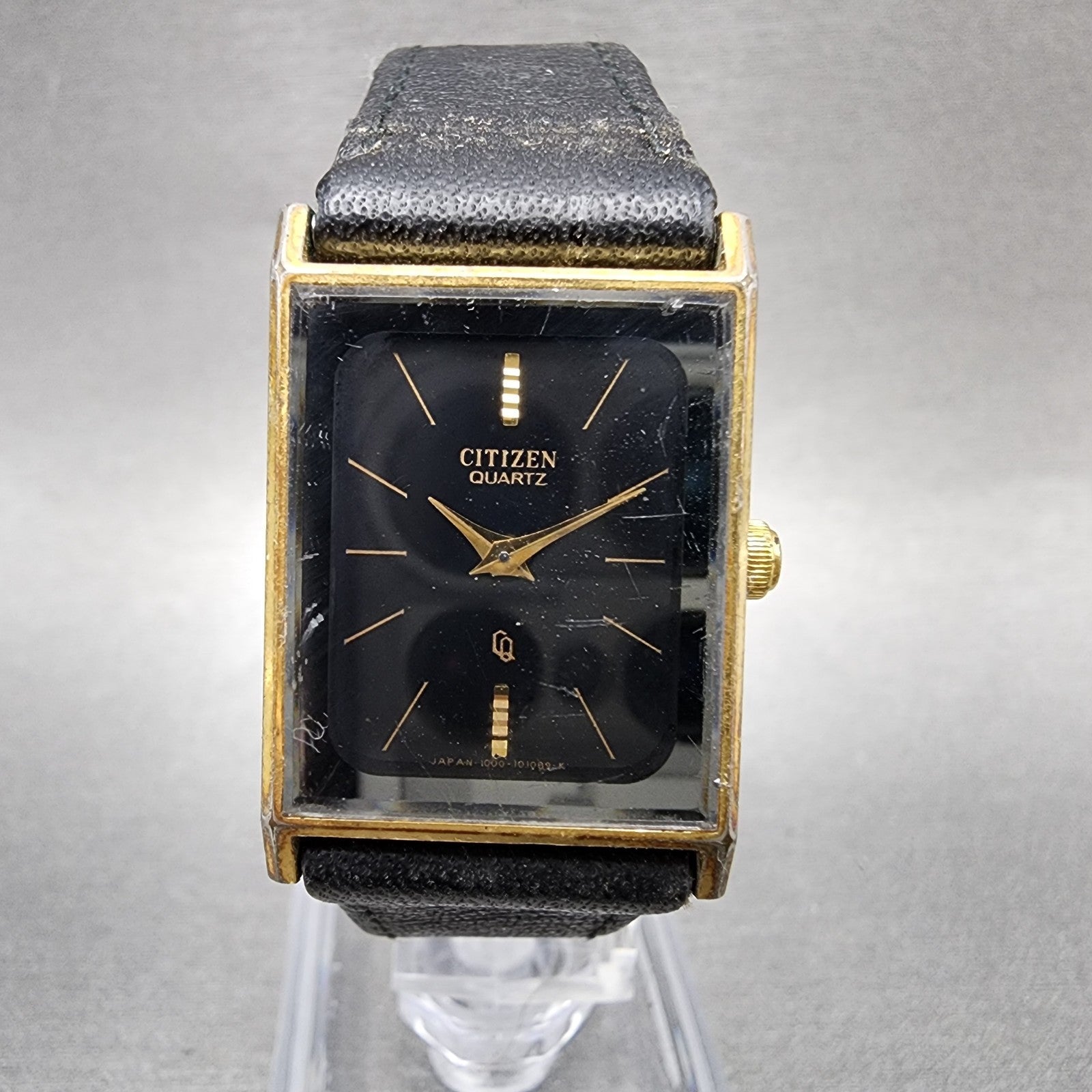 Citizen CQ Tank Watch Women 20mm Black Dial Gold Tone Rectangle New Battery0