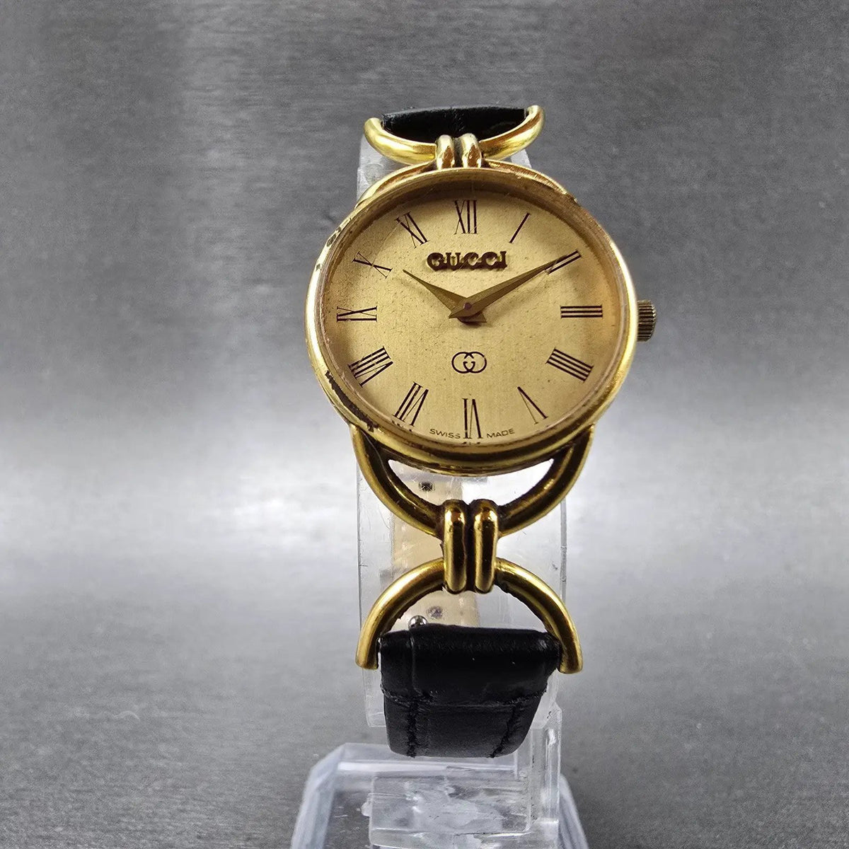 Gucci 6000L Watch Women 23mm Gold Dial Gold Plated Round New Battery VTG5