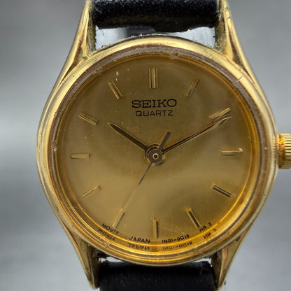 Seiko Watch Women 20mm Gold Dial Gold Tone Round 1N01-0E19 New Battery Vintage 31