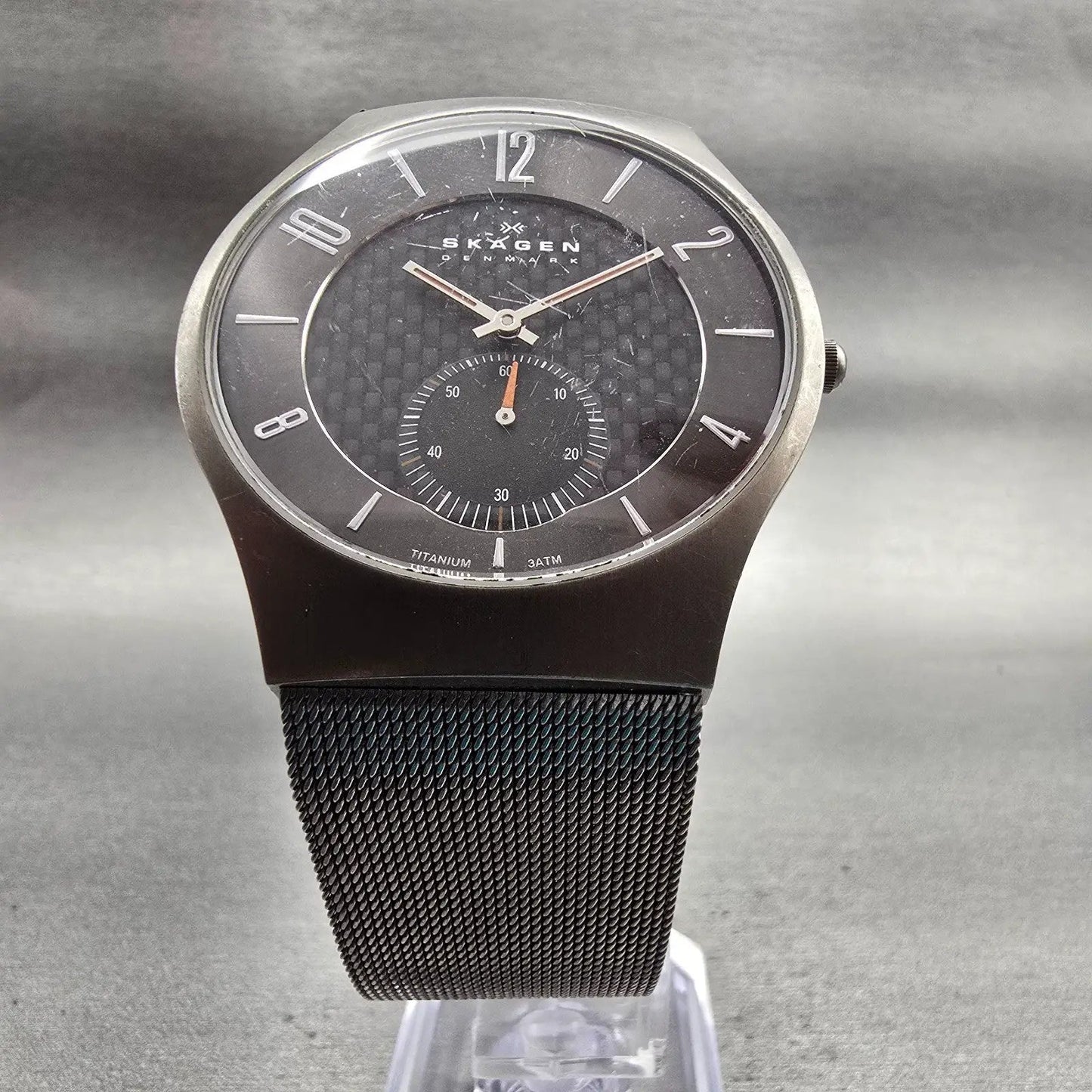 Skagen Watch Men 41mm Gray Dial Titanium Round Mesh Band 805XLTTM New Battery5