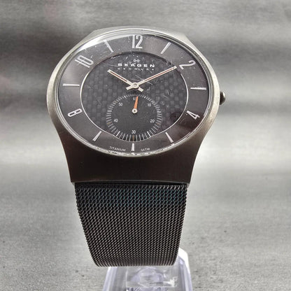 Skagen Watch Men 41mm Gray Dial Titanium Round Mesh Band 805XLTTM New Battery5