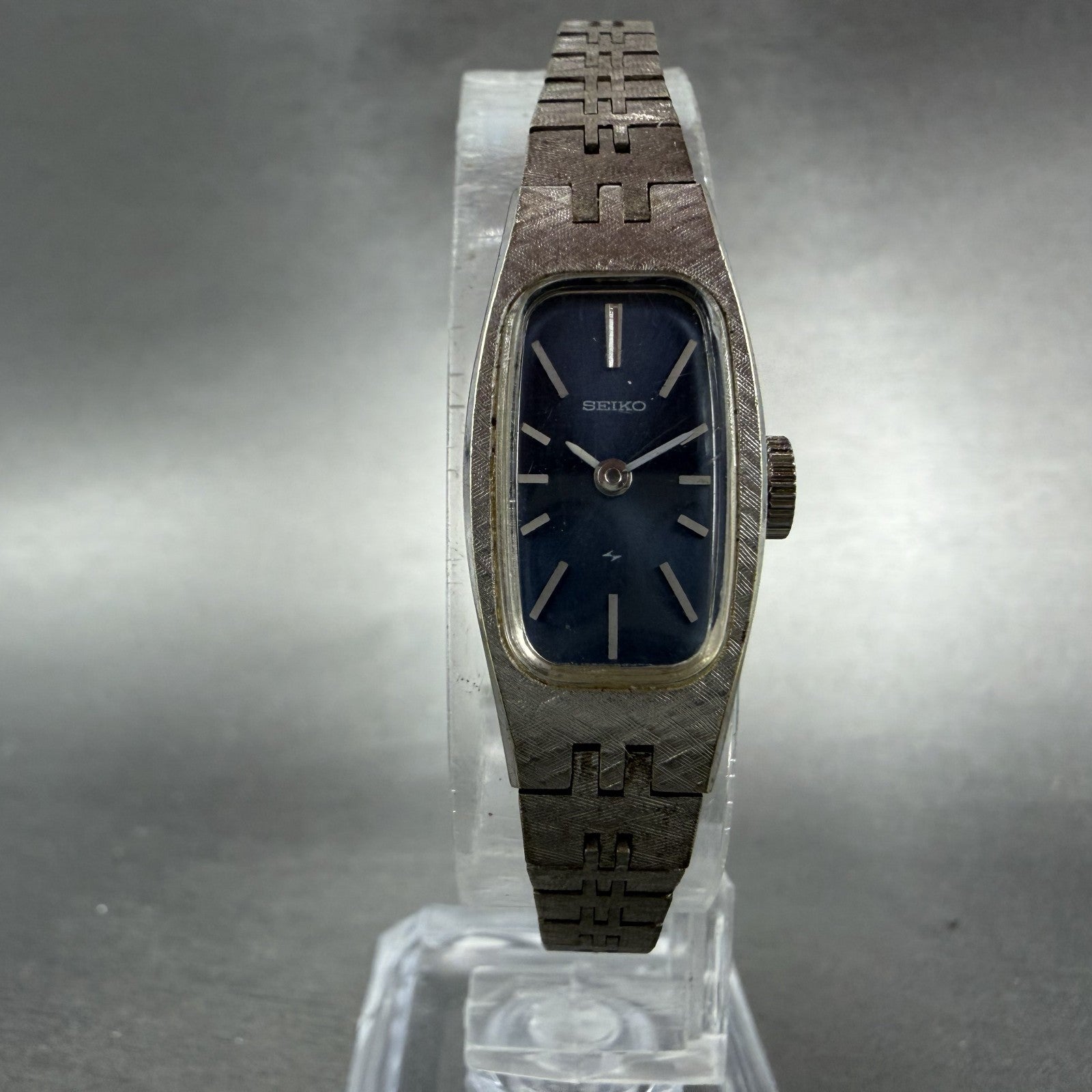 Seiko Watch Women 14mm Blue Dial Silver Tone Rectangle 1520-3629 Manual Runs5